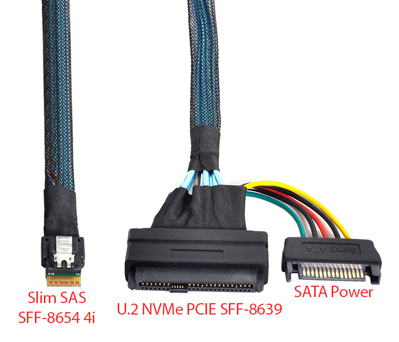 Dây cáp U.2 U2 SFF-8639 to Slim SAS SFF-8654 4i NVME PCIe SSD Cable
