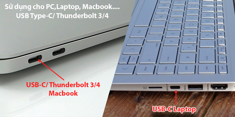 Cổng Type c thunderbolt 3/4 trên laptop, macbook hiện nay