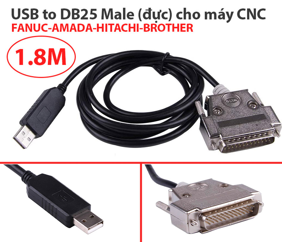 Cáp USB sang DB25 Male (chân đực) cho máy CNC 1.8M