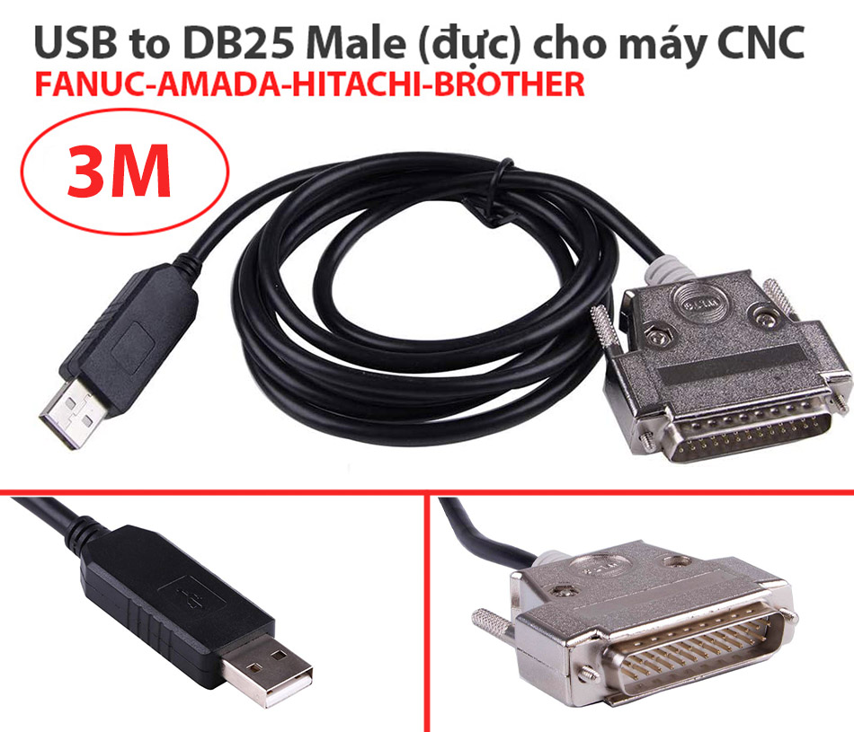 Cáp USB sang DB25 Male (chân đực) cho máy CNC 3M