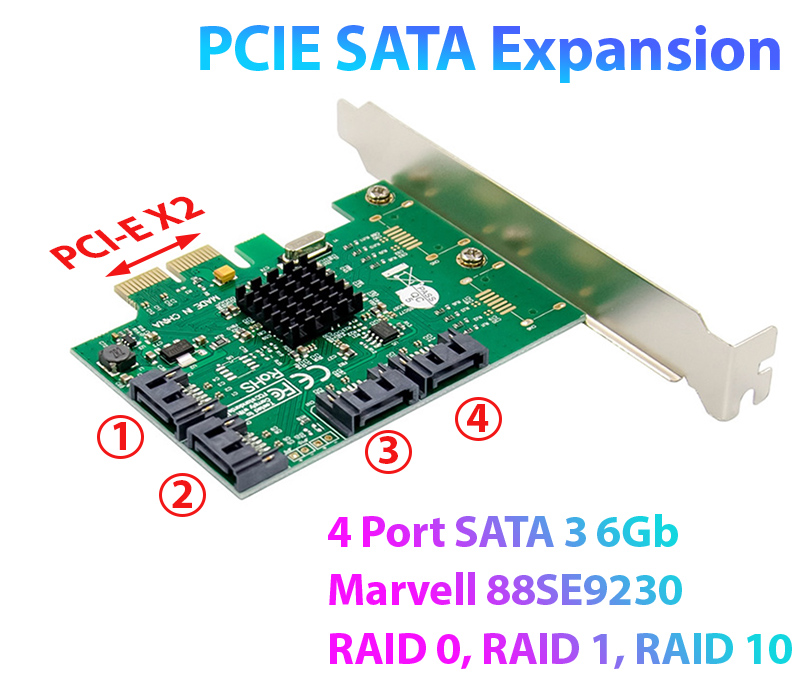 Card PCI-e X2 to 4 SATA 3 (6Gb) hỗ trợ RAID 0, 1, 10