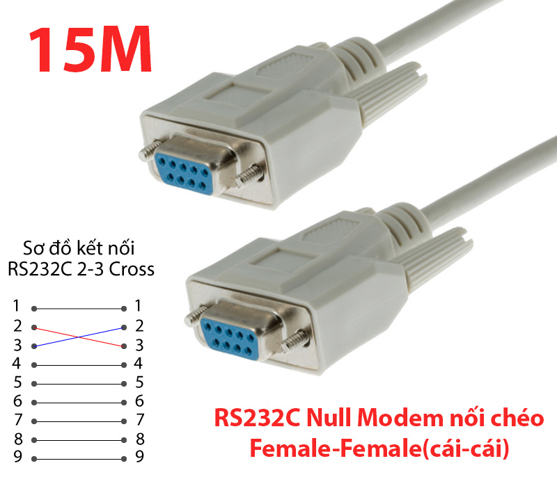 Cáp RS232C Null Modem Female to Female nối chéo 15M