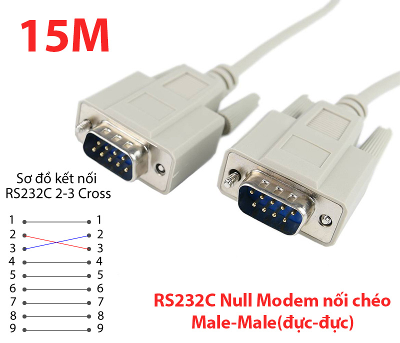 Cáp RS232C Null Modem male to male nối chéo 15M