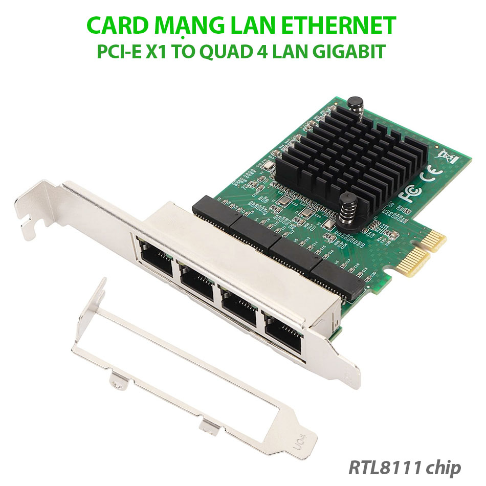 Card mạng PCIe to Quad 4 LAN Gigabit Ethernet 10/100/1000 RTL8111 cho PC, Server