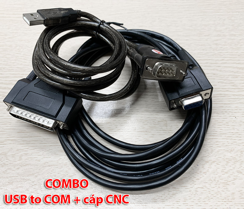 Combo dây USB sang DB9 Rs232 + cáp DB9 sang DB25 máy CNC