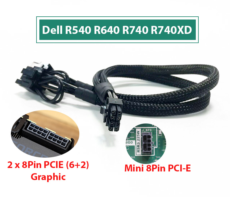 Dây nguồn Mini 8Pin ra 2 8Pin VGA cho Dell R740 R740XD