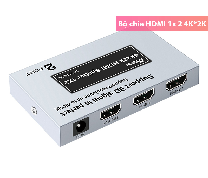 Bộ chia HDMI 1 ra 2 Splitter 4K 2K Dtech chính hãng