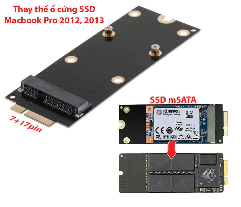 Adapter chuyển ổ cứng mSATA to 7+17pin SSD Macbook Pro 2012, 2013