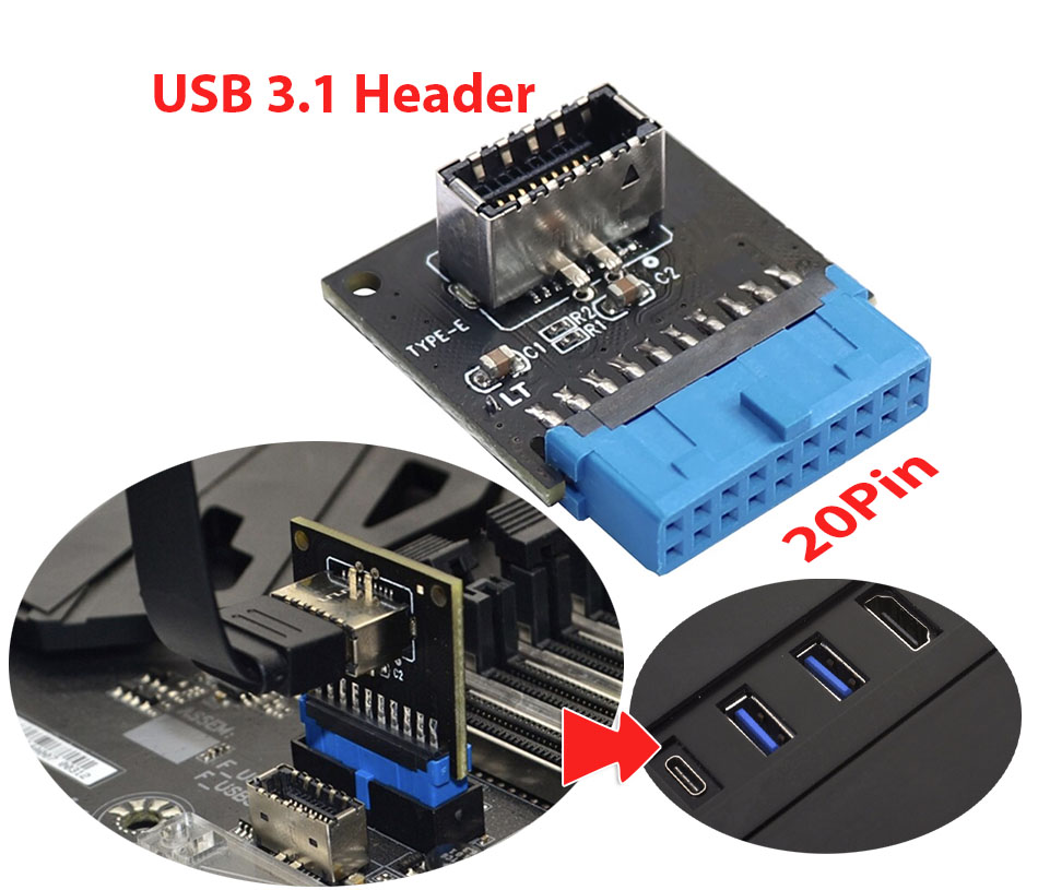 Giắc chuyển 20pin USB 3.0 sang Type C Header