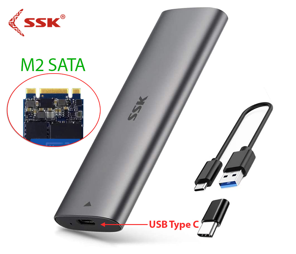 Box ổ cứng SSD M2 SATA 2280 to Type C vỏ nhôm SSK HE-C321