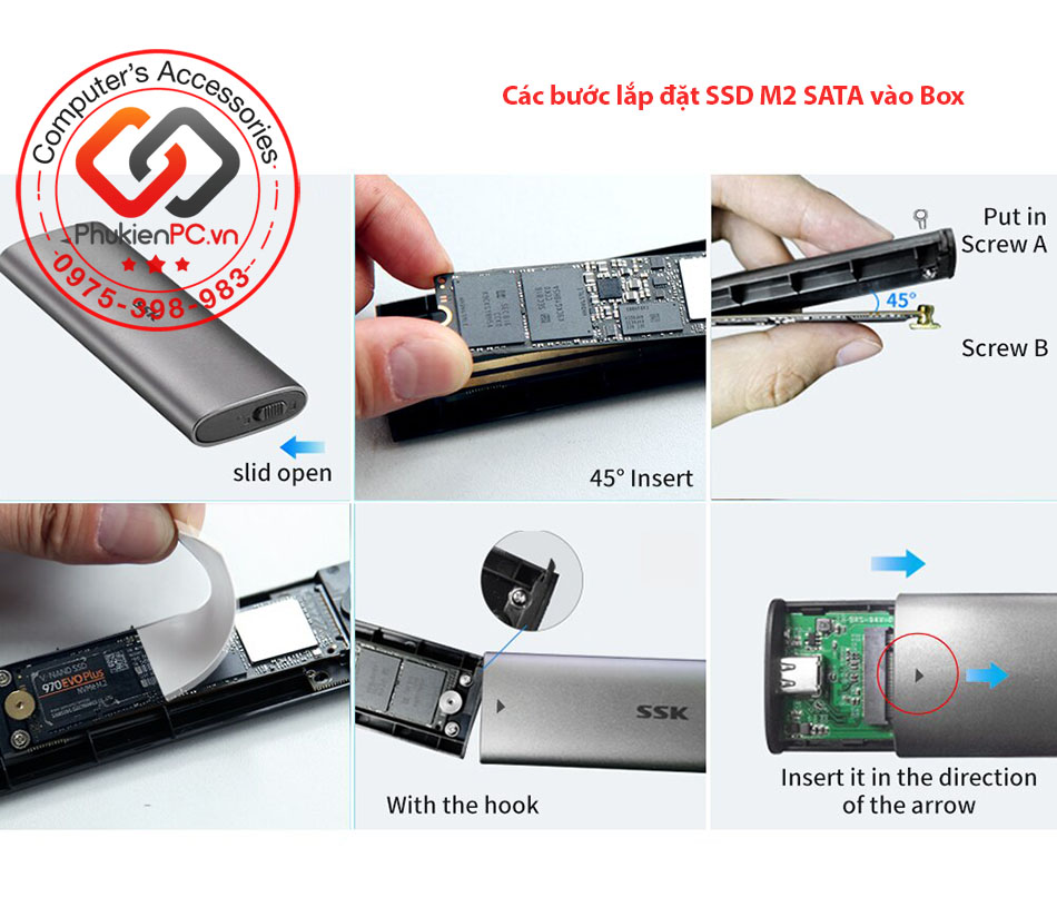 Box ổ cứng SSD M2 SATA 2280 to Type C vỏ nhôm SSK SHE-C321