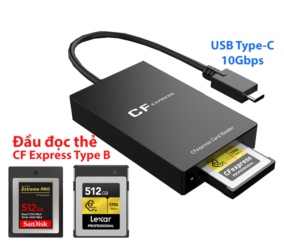 Đầu đọc thẻ nhớ CF Express Type-B tốc độ 10Gb USB 3.1 Type C GEN2
