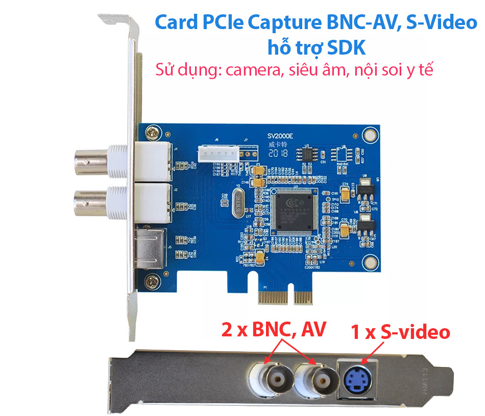 Card PCIe ghi hình 2 cổng BNC AV, S-video cho máy siêu âm, nội soi, camera