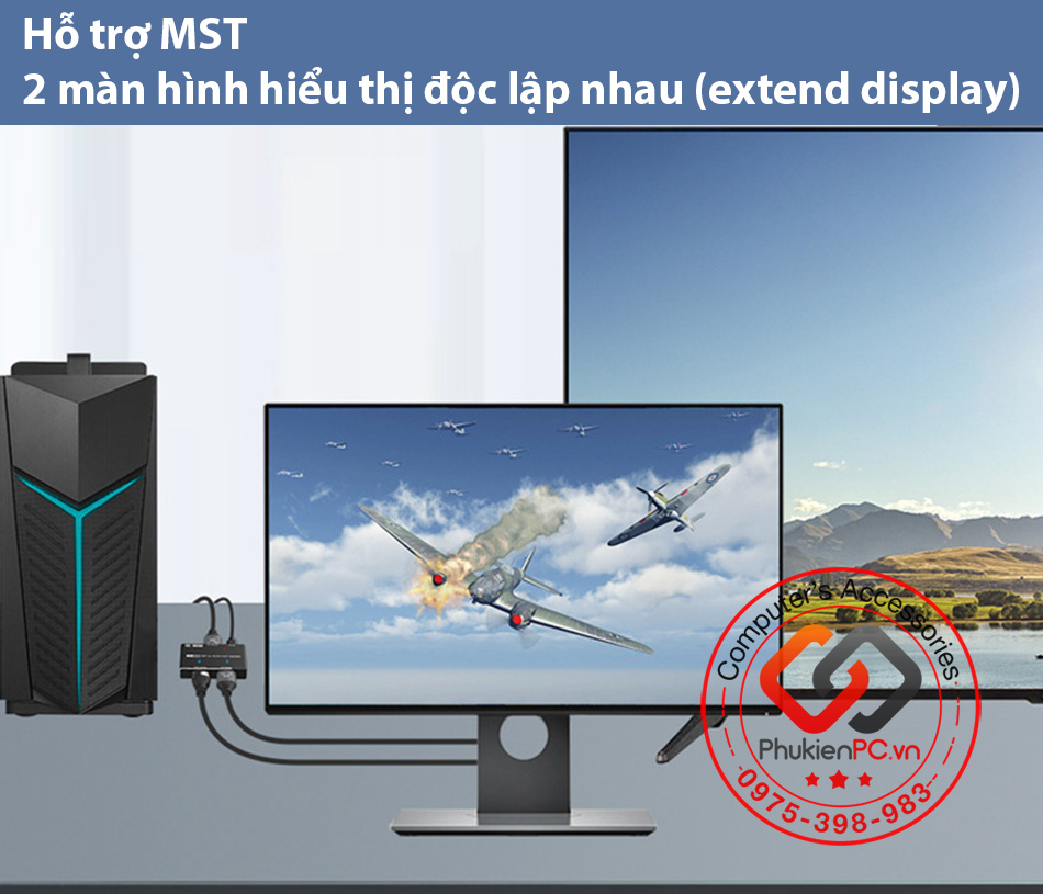 Bộ chia Displayport ra Displayport + HDMI 8K 30hz 4K 120hz hỗ trợ MST hiển thị đa màn hình