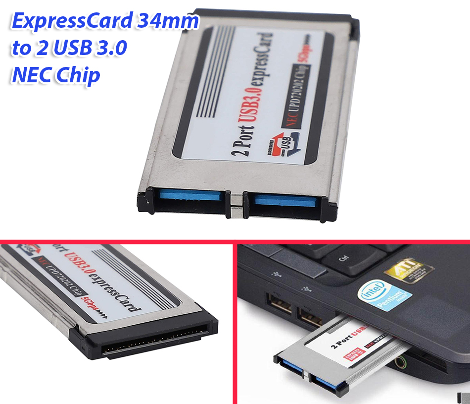 Expresscard 34mm ra 2 USB 3.0 chip NEC, thêm 2 cổng USB cho Laptop