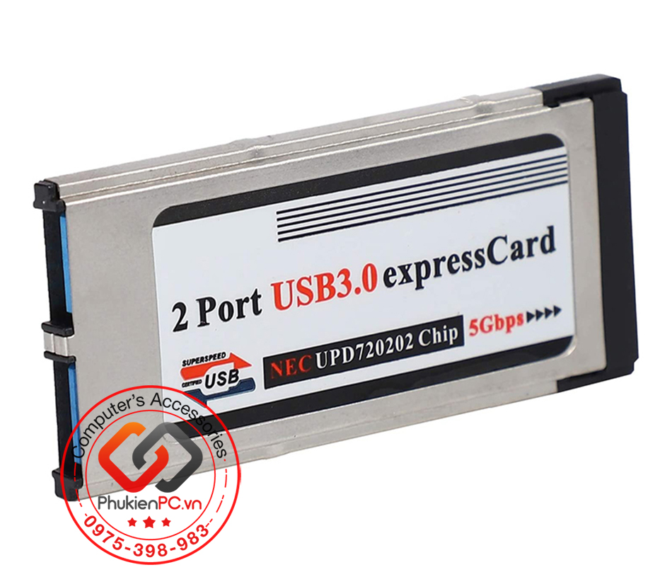 Expresscard 34mm ra 2 USB 3.0 chip NEC, mở rộng 2 cổng USB 3.0 cho laptop