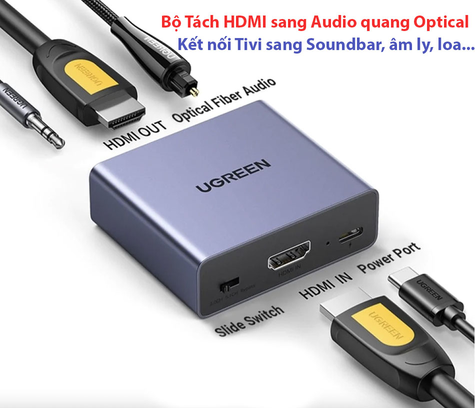 Thiết bị chia HDMI ra HDMI Optical Audio 3.5mm, kết nối Tivi ra soundbar, âm ly, loa
