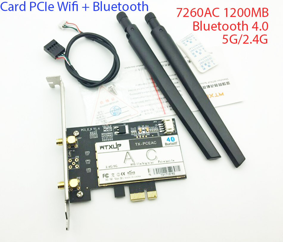 Card PCIE thu wifi, Bluetooth 4.0 5G, 2.4G Dual Band AC7260