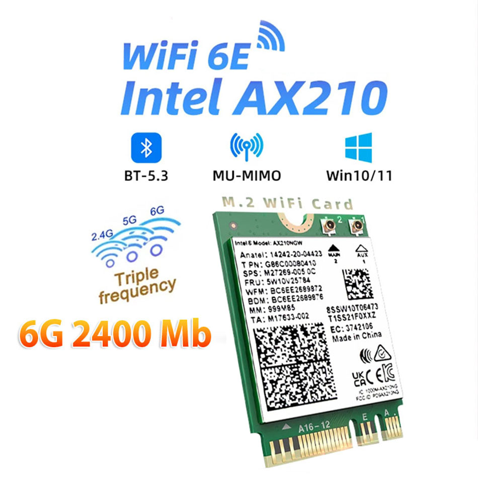 Card Wifi 6E/5G/2.4Ghz M.2 NGFF Intel AX210 tốc độ 2400Mbps