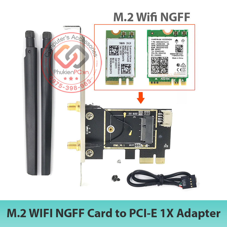 Card chuyển đổi M2 Wifi NGFF sang PCIe 1X cho Intel AX210 AX200 9260 8265 8260