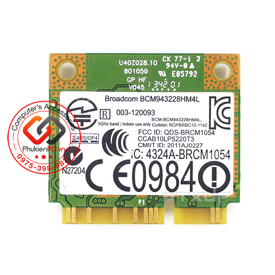 Card mạng Wifi Mini PCIe BCM943228 DW1540 2.4G/5G tốc độ 300Mbps
