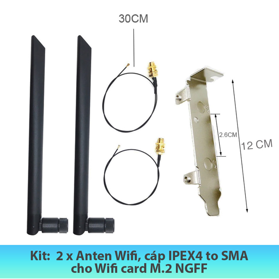 Bộ kit Anten Wifi, dây IPEX4 to SMA cho Card WIFi M.2 NGFF