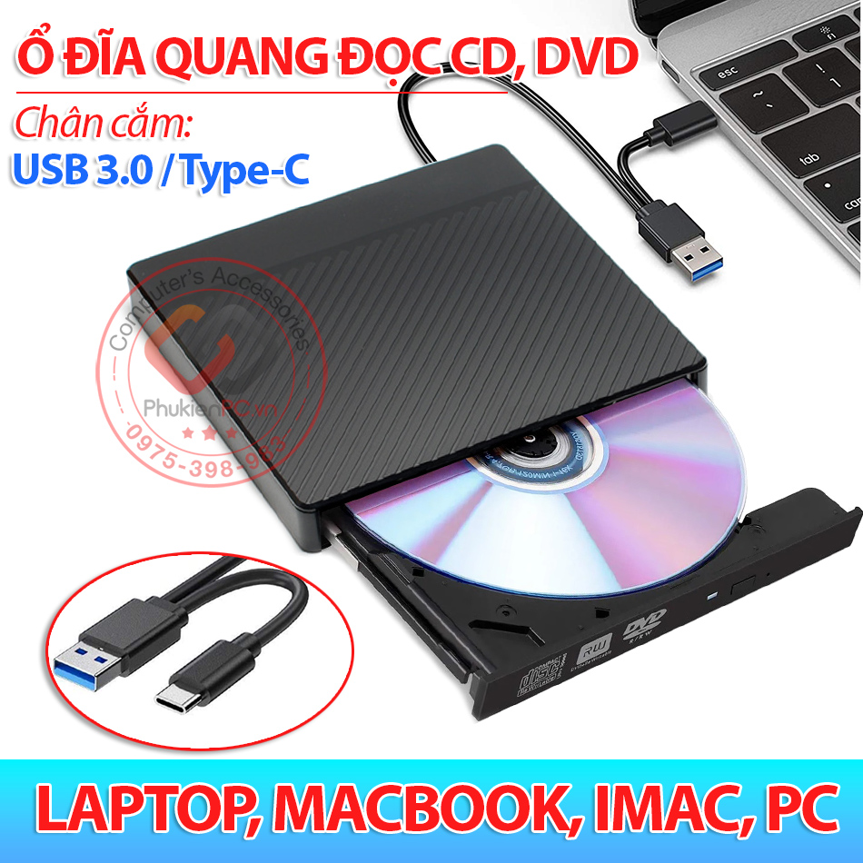 Box ổ đĩa quang CD DVD Laptop ra USB 3.0, Type C