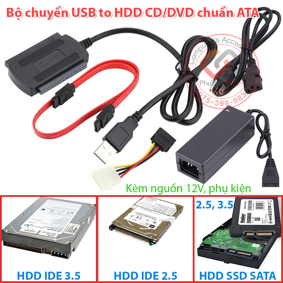 Cáp chuyển đổi USB sang SATA IDE cho ổ cứng HDD SSD DVD