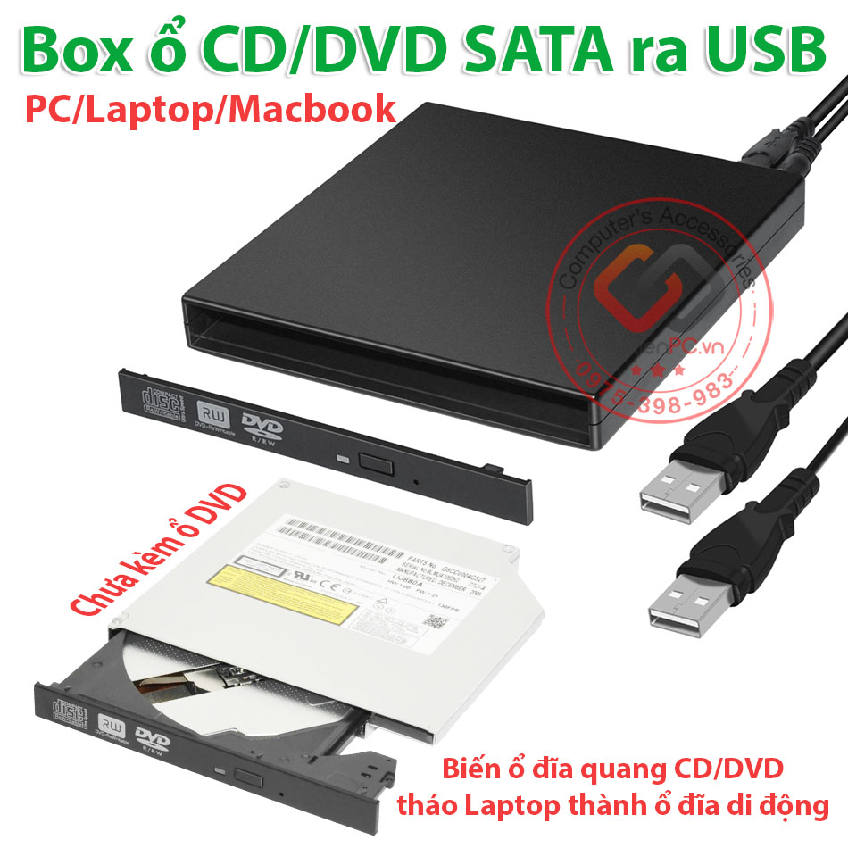 Box ổ đĩa quang CD DVD Laptop ra USB, biến ổ đĩa quang Laptop thành ổ đĩa di động