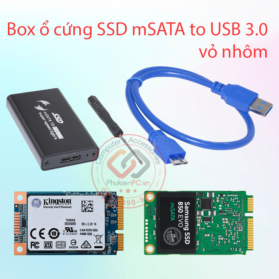Box ổ cứng SSD mSATA to USB 3.0 vỏ nhôm