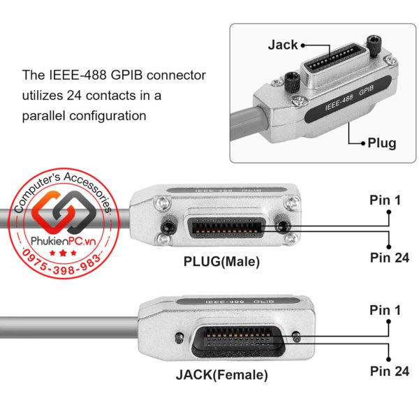 Dây cáp dữ liệu điều khiển IEEE-488 GPIB 24pin dài 1M