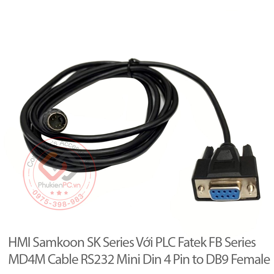 Cáp nối Màn Hình HMI Samkoon SK Series ra PLC Fatek FB Series MD4M Cable RS232 Mini Din 4 Pin to DB9 Female