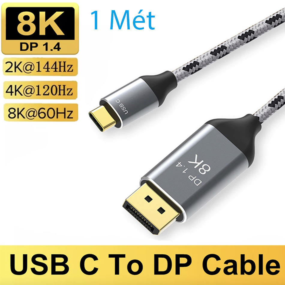 USB-C Thunderbolt 3, 4 to Displayport 1.4 8K60hz 4K144hz dài 1M