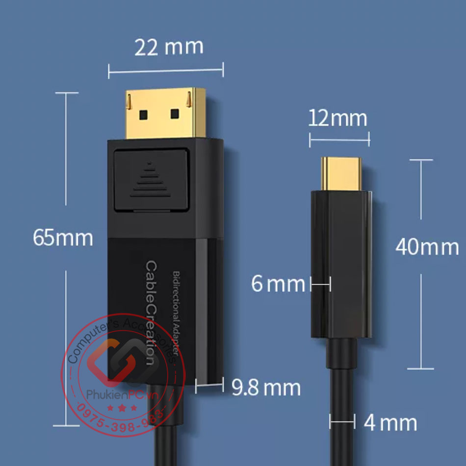 Cáp Displayort to Type C 8K 60hz 4K 144hz chuyển đổi hai chiều, kết nối PC Laptop ra màn hình USB-C