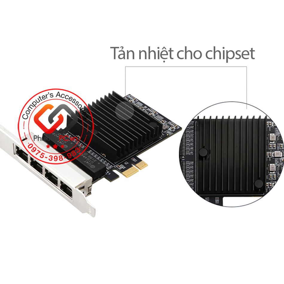 Card mạng PCIe to Quad 4 LAN Gigabits Ethernet intel 82571 cho PC, Server