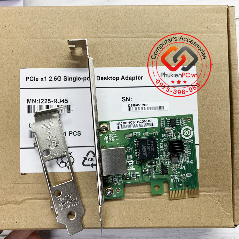 Card mạng PCIe 1x to LAN Ethernet 2.5G intel i225