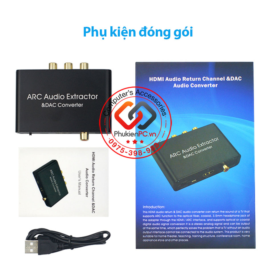 Bộ tách âm thanh HDMI ARC ra SPDIF Optical quang, Coaxial R/L Audio 3.5mm