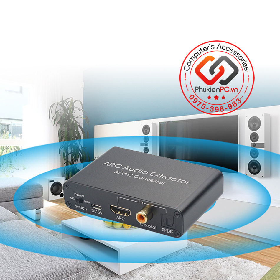 Bộ tách âm thanh HDMI ARC ra SPDIF Optical quang, Coaxial R/L Audio 3.5mm