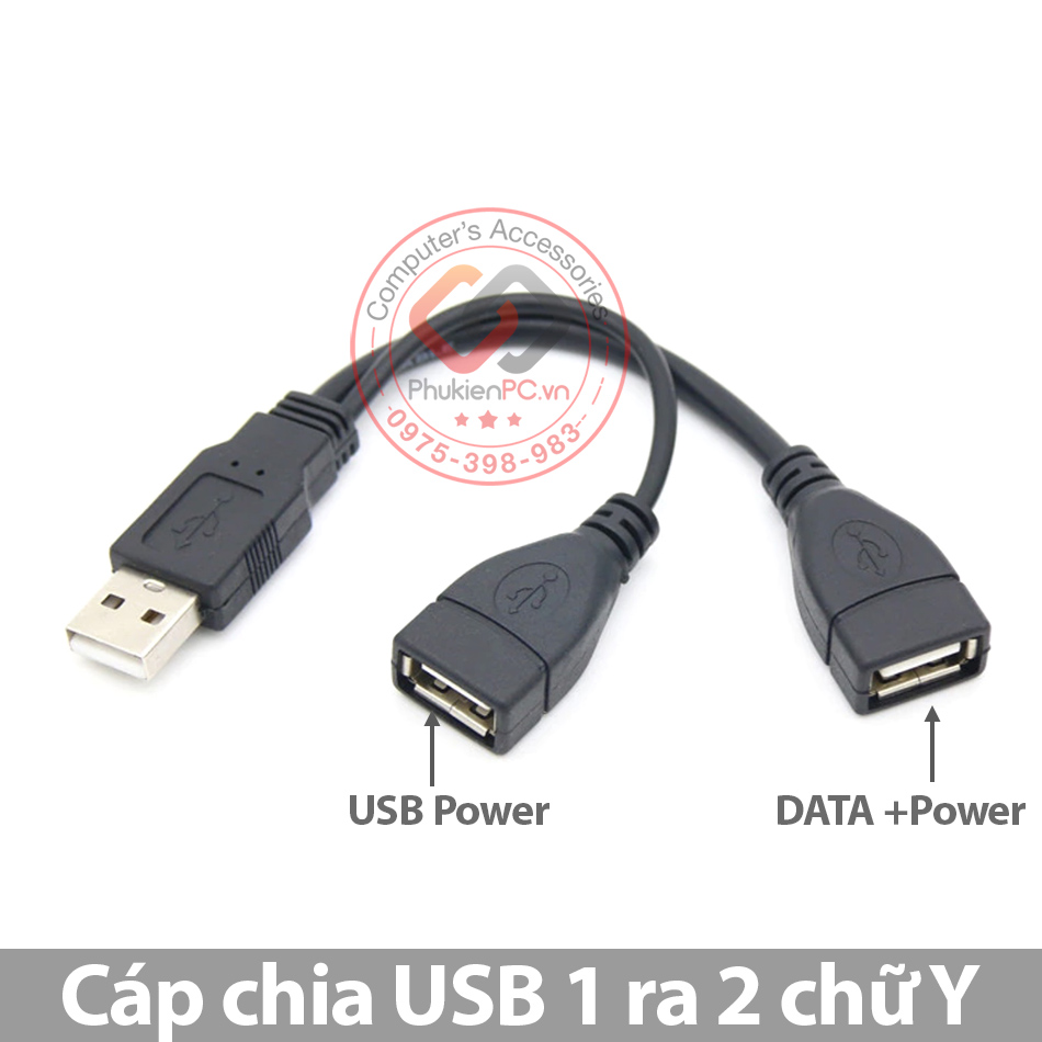 Dây cáp chia USB 1 ra 2 chữ Y sạc, dữ liệu DATA