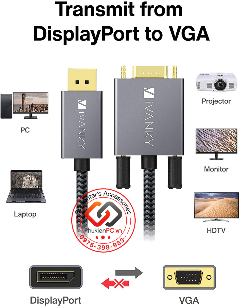 Cáp chuyển đổi Dislayport sang VGA FullHD dài 2M