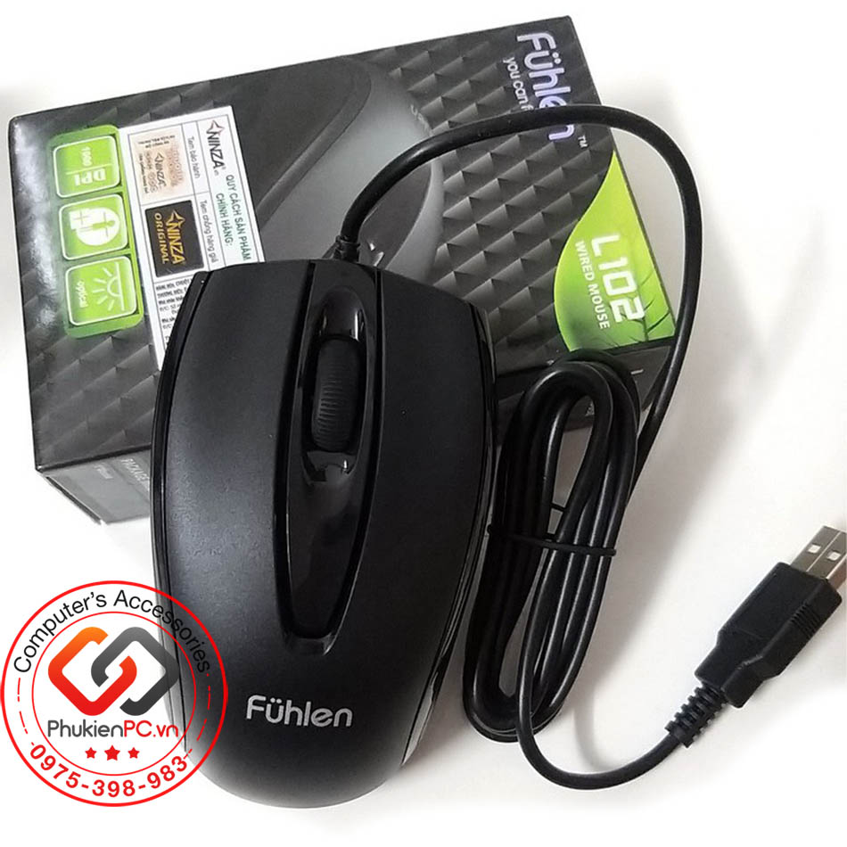 Chuột quang USB Fuhlen L102 chính hãng 1000 Dpi văn phòng, game net