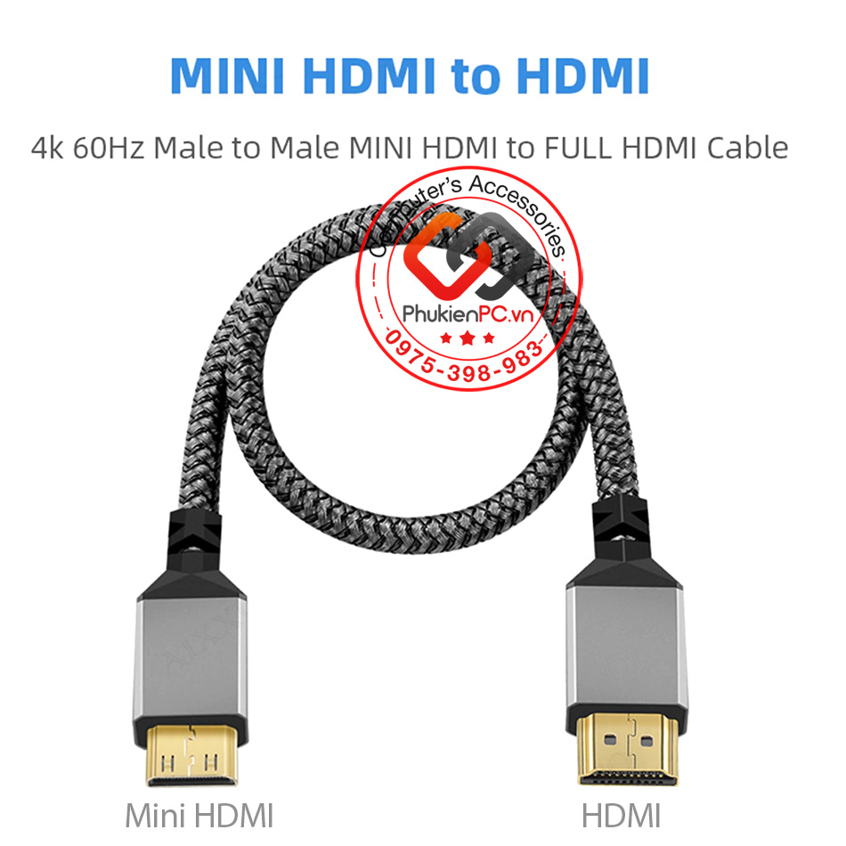 Cáp chuyển đổi Mini HDMI to HDMI 4K60hz dài 3M 5M 7.5M
