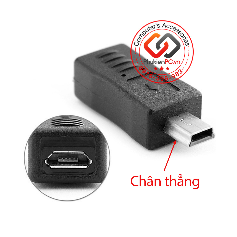 Đầu chuyển đổi Micro USB sang Mini USB thẳng, bẻ góc trái, phải