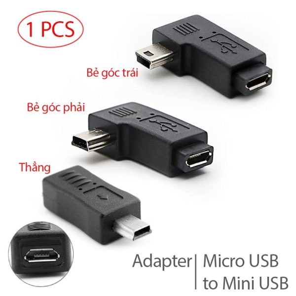 Đầu chuyển đổi Micro USB sang Mini USB thẳng, bẻ góc trái, phải