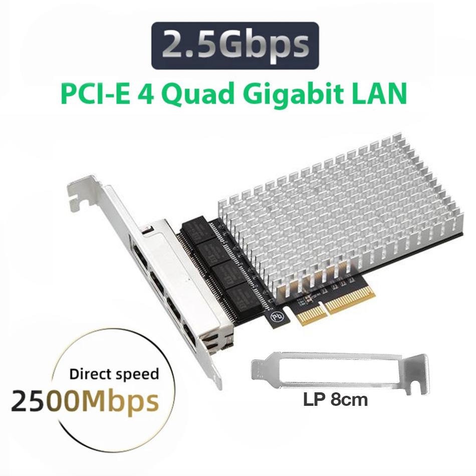 Card mạng PCIe 4x to 4 Port LAN Ethernet 2.5 GBe cho PC, server, máy tính công nghiệp