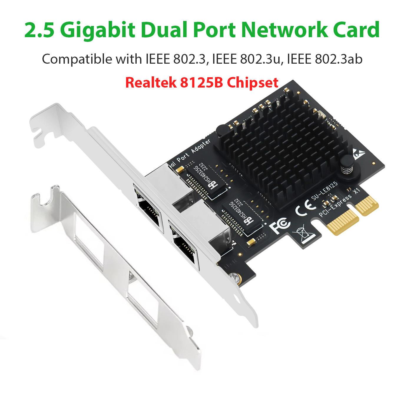 Card mạng PCIe 1x to 2 Port LAN Ethernet 2.5 GBe RTL8125BG mở rộng 2 cổng LAN cho máy tính