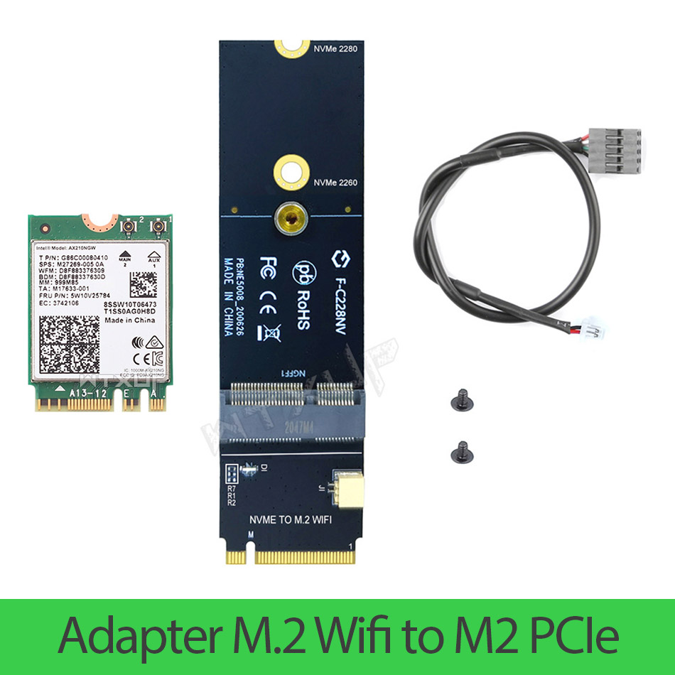 Adapter M.2 Wifi to M2 PCIe, lặp đặt card M2 Wifi và khe cắm ổ cứng M2 PCIe