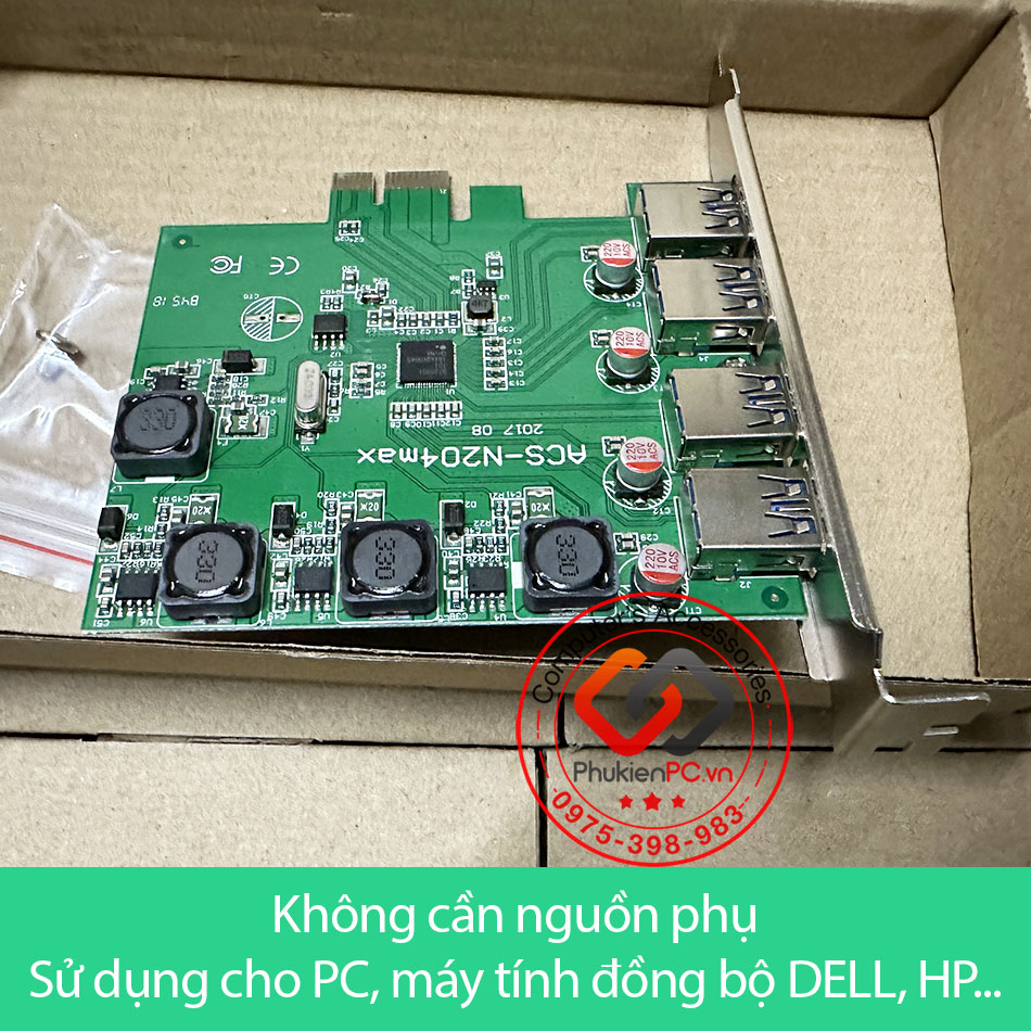 Card mở rộng PCI-E to 4 USB 3.0 Chip NEC720201 không cần nguồn phụ