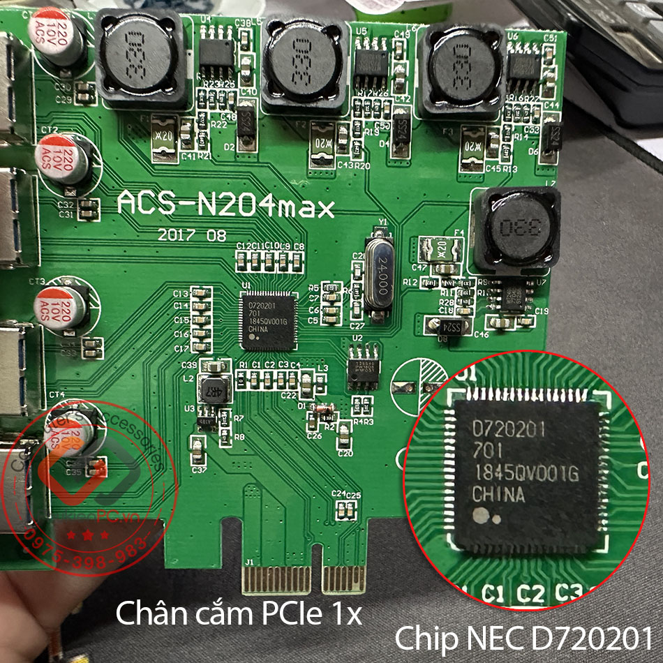 Card mở rộng PCI-E to 4 USB 3.0 Chip NEC720201 không cần nguồn phụ