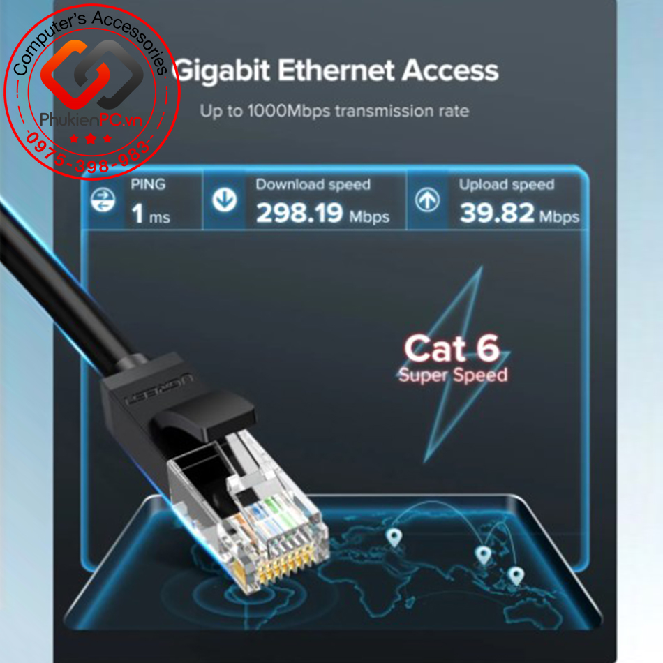Dây mạng CAT6 UTP Ugreen 20166 dài 20M. Kết nối mạng LAN tốc độ 1000mbps (1Gb/s)